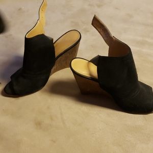Black wedge open toe heels